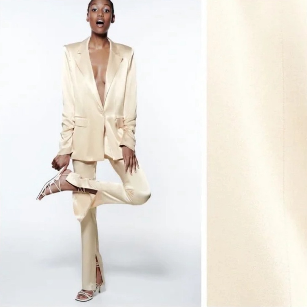 Zara Ivory Satin Effect Blazer & matching NWT Tailored pants Size S